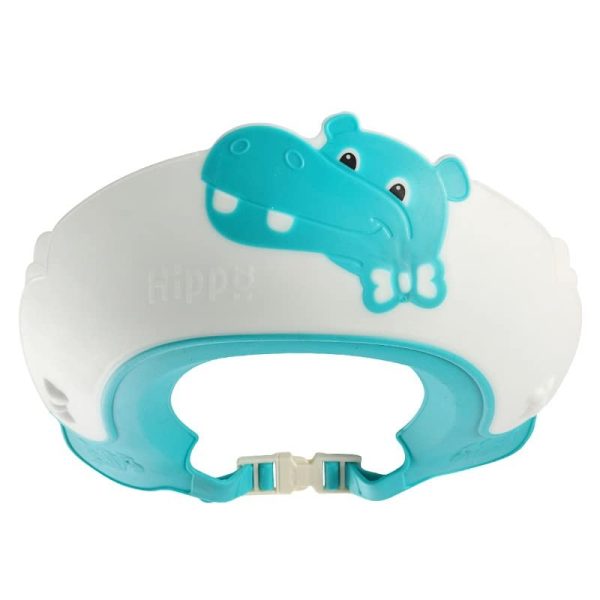 Viziera de Protectie Baie Pentru Copii, Fippy, Model Hipopotam, Dimensiune ajustabila, Durabil, Usor de curatat, Impotriva Samponului, pentru Ochi si Urechi, TPE+PP, 22x21 cm, Albastru