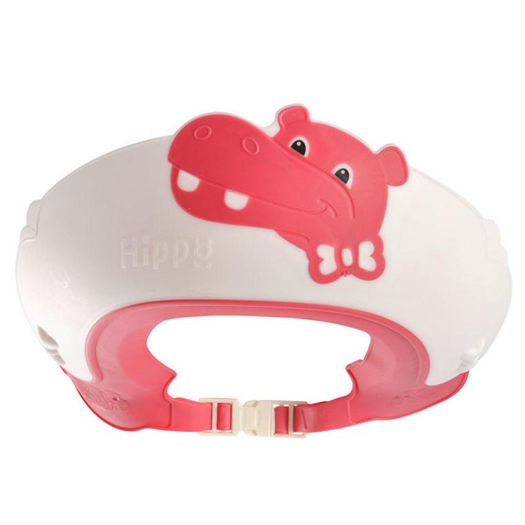 Viziera de Protectie Baie Pentru Copii, Fippy, Model Hipopotam, Dimensiune ajustabila, Durabil, Usor de curatat, Impotriva Samponului, pentru Ochi si Urechi, TPE+PP, 22x21 cm, Rosu
