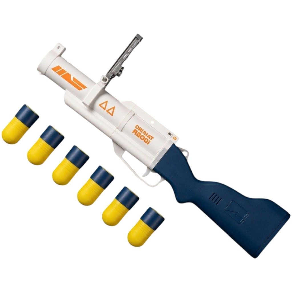 Pusca De Jucarie Tip Revolver Cu 6 Gloante Din Burete Pentru Copii, Blaster Cu Lansare Manuala Si Design Modern, Jucarie Cu Proiectile Moi Si Sistem De Tragere, Set Interactiv De Actiune Pentru Joaca Copii 3+ Ani, Alb/Albastru