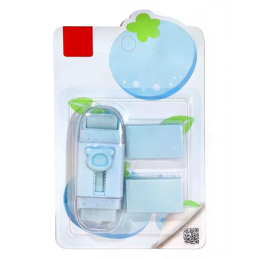 Radiera Retractabila, Flippy, Model Ursulet, Reglare Push-Pull, Radiera de tip Push, Doua Radiere de Rezerva in set din Cauciuc, Albastru deschis