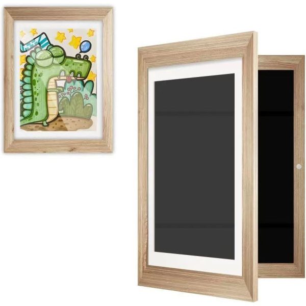 Rama Cutie pentru Foto si Cutie, Flippy, din Lemn, cu Spatiu Pentru Depozitare, Pentru Desene si Picturi A4, Sticla Securizata, 35 x 26 x 4 cm, 530 g, Maro Lemn