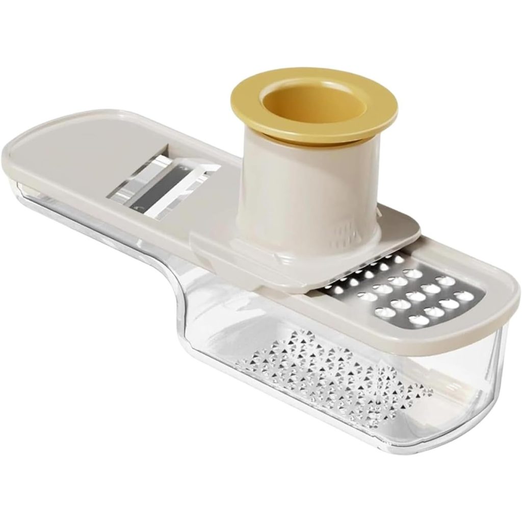 Razatoare Manuala, Flippy, cu Recipient de Stocare, pentru Legume, din Plastic si Otel Inoxidabil, Multifunctionala, Alb