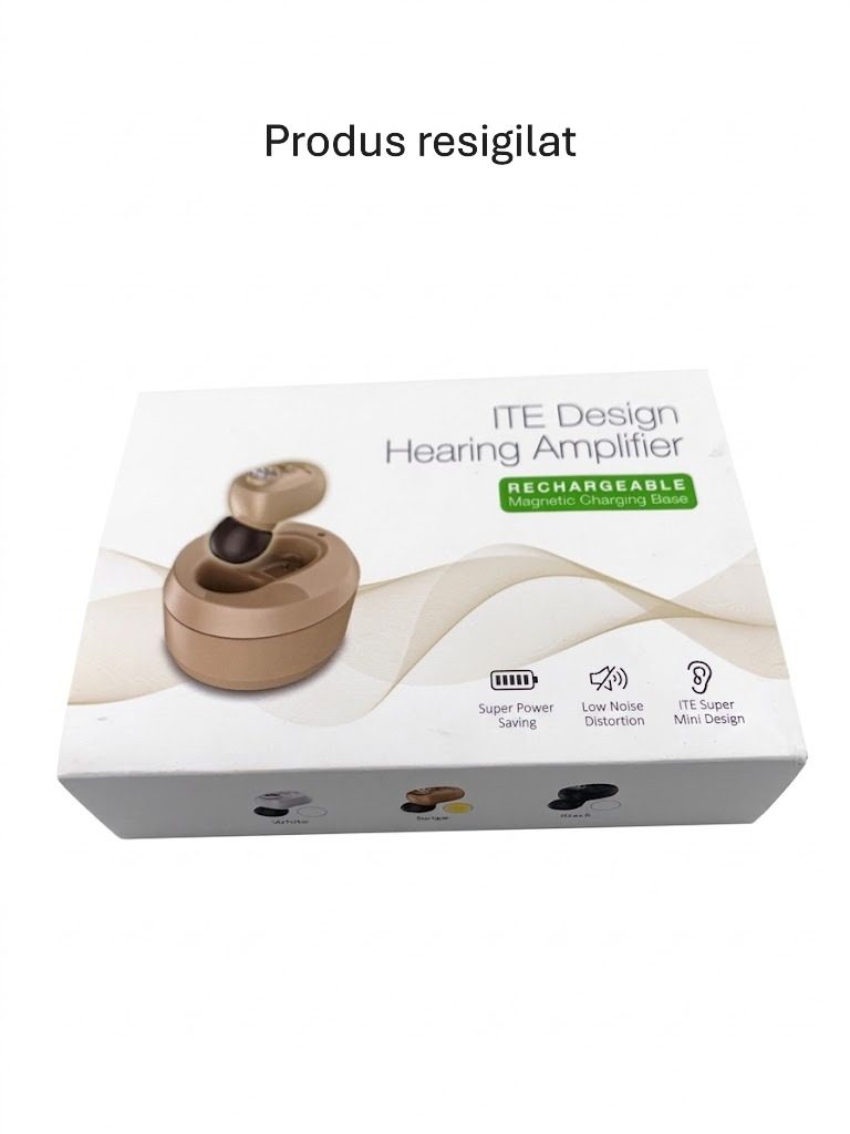 RESIGILAT - Aparat Auditiv Intraauricular In-Ear, Flippy, Amplificator de sunet pentru Auz, Minuscul Design Nou, 14 x 10 x 3.8 cm, 116 gr, Camel