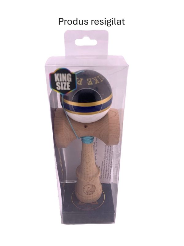 RESIGILAT - Kendama X Originala ROYAL SPIKE, Profesionala, Flippy, Cupe Mari KING SIZE V3, Super Sticky, Gaura in Baza, Rulment Metalic, din lemn 18 cm, Ata 62/65 cm, Inel Albastru inchis