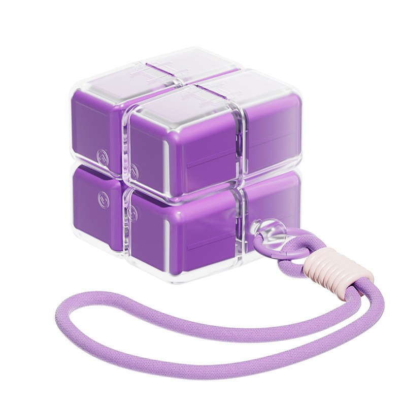 Cutie pentru Medicamente, Flippy, Model Rubik' Cube, cu Curea de Agatare, Dozator Portabil de Medicamente, Dispenser Pastile, estimat pentru 7 zile, 7.3 x 6 x 6 cm, Mov