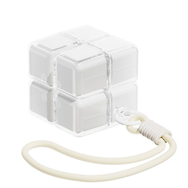 Cutie pentru Medicamente, Flippy, Model Rubik' Cube, cu Curea de Agatare, Dozator Portabil de Medicamente, Dispenser Pastile, estimat pentru 7 zile, 7.3 x 6 x 6 cm, Alb