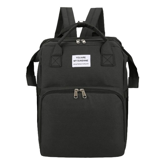 Rucsac Multifunctional pentru Mamici, Flippy, cu Patut Pliabil si Baza de Schimbat, Rezistent la Apa, Capacitate Mare, Usor, Compartimente Multiple, Buzunar Termic pentru Lapte, 42 x 32 x 22 cm, Negru