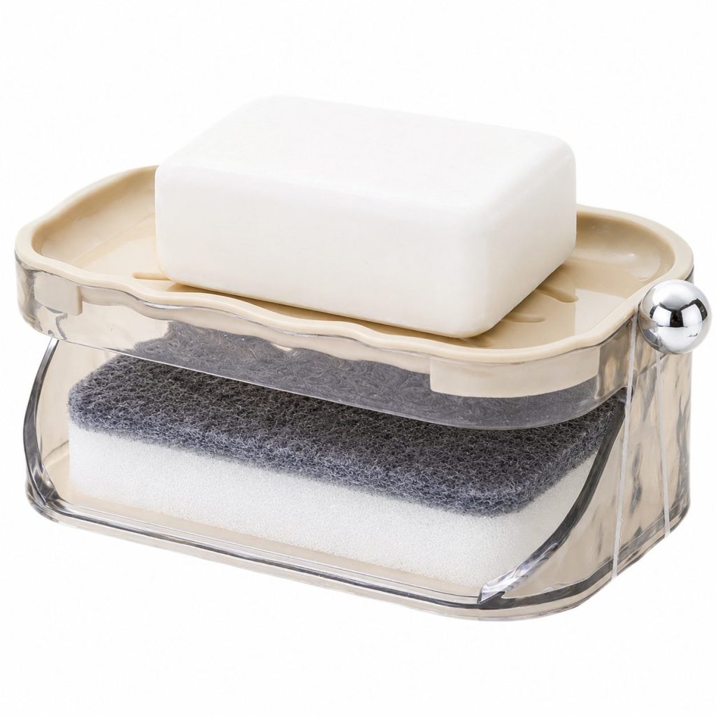 Savoniera Dubla Flippy EasyDry, 2 Straturi, cu Suport pentru Burete, Montare Fara Gaurire, 13.5 x 8.5 x 6 cm, Bej