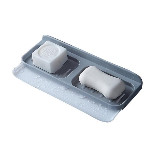 Savoniera Dubla, Flippy, de Perete, cu Compartiment de Scurgere, Montare prin Lipire, 26 x 8 x 4 cm, Gri/Alb