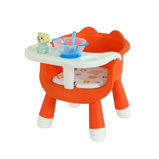 Scaun de Masa pentru Copii, Flippy, 2 in 1, Tavita Detasabila, Spatar Ergonomic, +6 Luni, Inaltime 36 cm, Portocaliu
