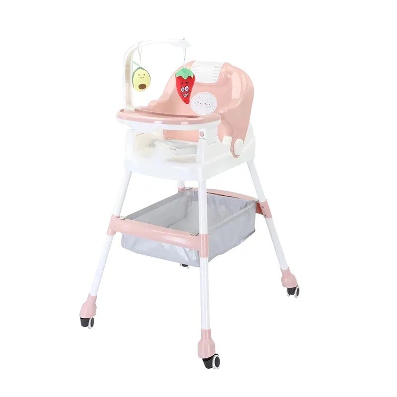 Scaun de Masa pentru Copii, Flippy, Multifunctional, Pliabil, cu Roti, Cos de Depozitare, din Plastic, Centura de Siguranta, Suport de Agatat Jucarii, 110 x 60 x 70 cm, Roz