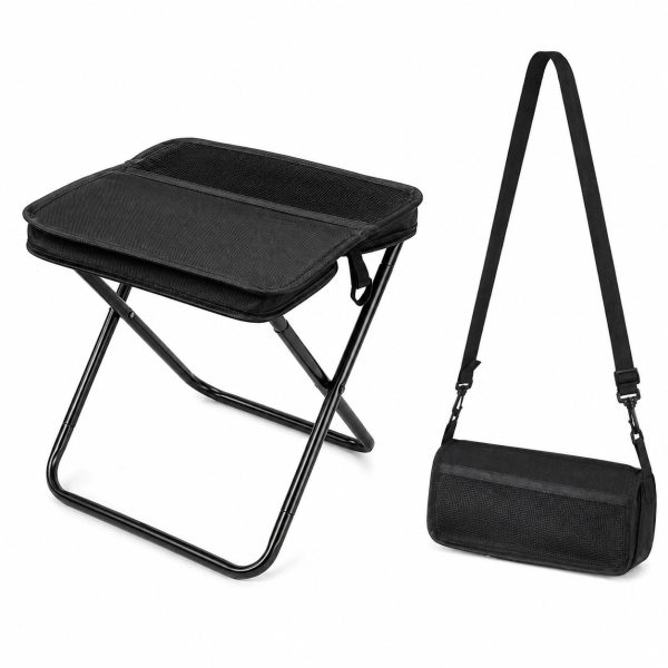 Scaun Taburet Pliabil pentru Camping, Flippy, pentru Adulti, Scaun Portabil, Pescuit, din Panza Oxford si Cadru Metalic, Mare 31 x 29 x 25 cm, Negru
