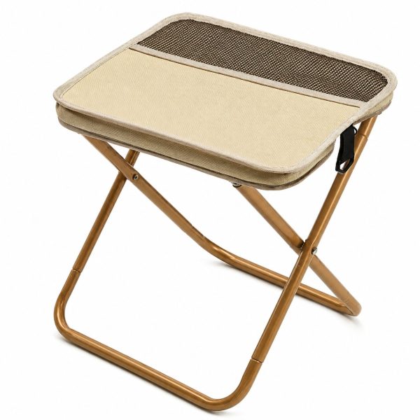 Scaun Taburet Pliabil pentru Camping, Flippy, pentru Adulti, Scaun Portabil, Pescuit, din Panza Oxford si Cadru Metalic, Mare 31 x 29 x 25 cm, Bej