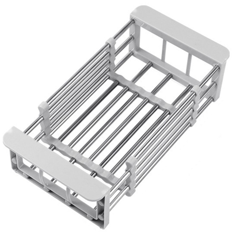 Suport Scurgere Extensibil pentru Bucatarie, Flippy, Uscator Vase din Otel Inoxidabil, Suport Tacamuri si Pahare, Suport pentru Fructe si Legume, 24.5 x 16.5 x 9.5 cm Gri deschis