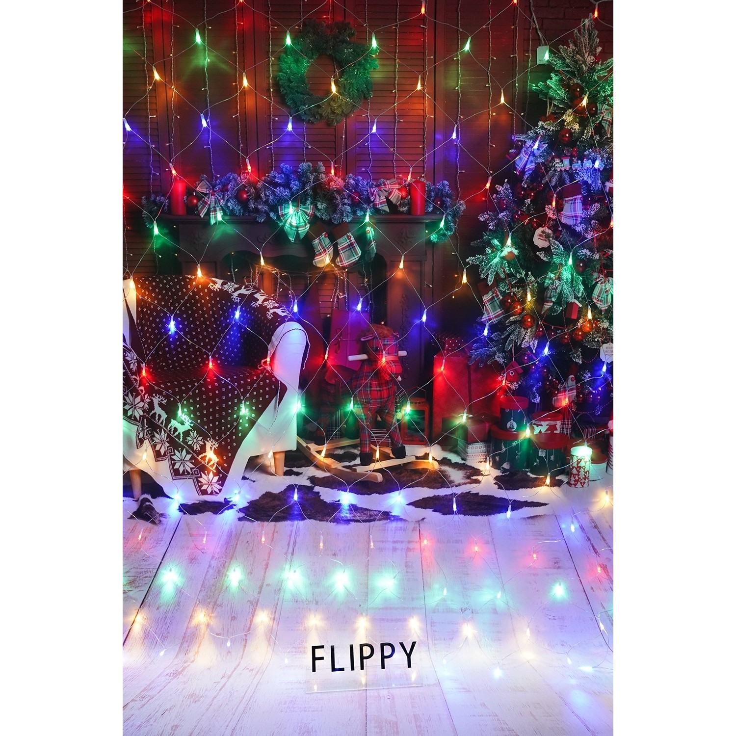 Sectiune Instalatie de Craciun Flippy, Tip Plasa, 160 LED-uri, 2 m x 2 m, 8 jocuri de lumini, Interconectabila, Fir transparent, Multicolor - Image 2