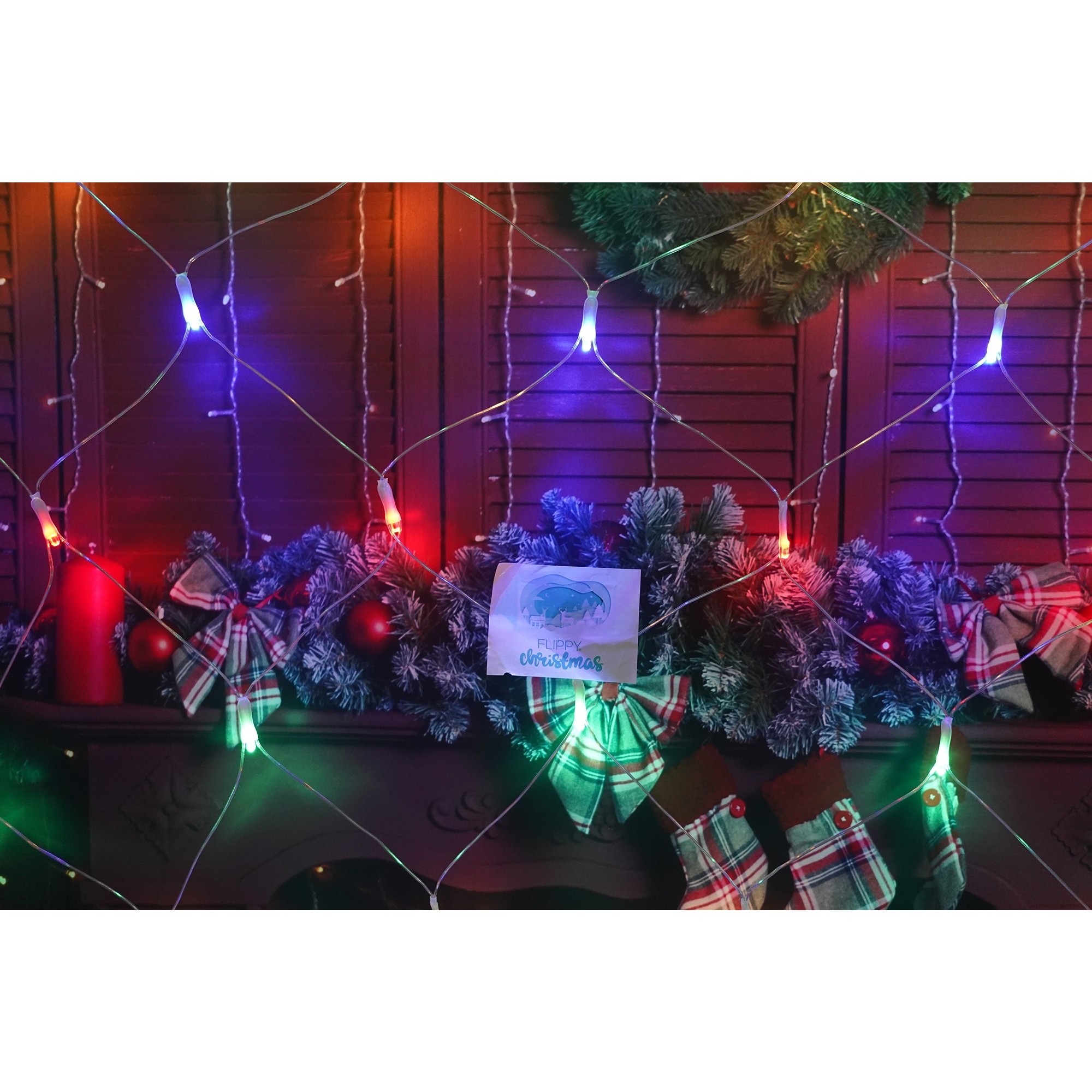 Sectiune Instalatie de Craciun Flippy, Tip Plasa, 160 LED-uri, 2 m x 2 m, 8 jocuri de lumini, Interconectabila, Fir transparent, Multicolor - Image 3