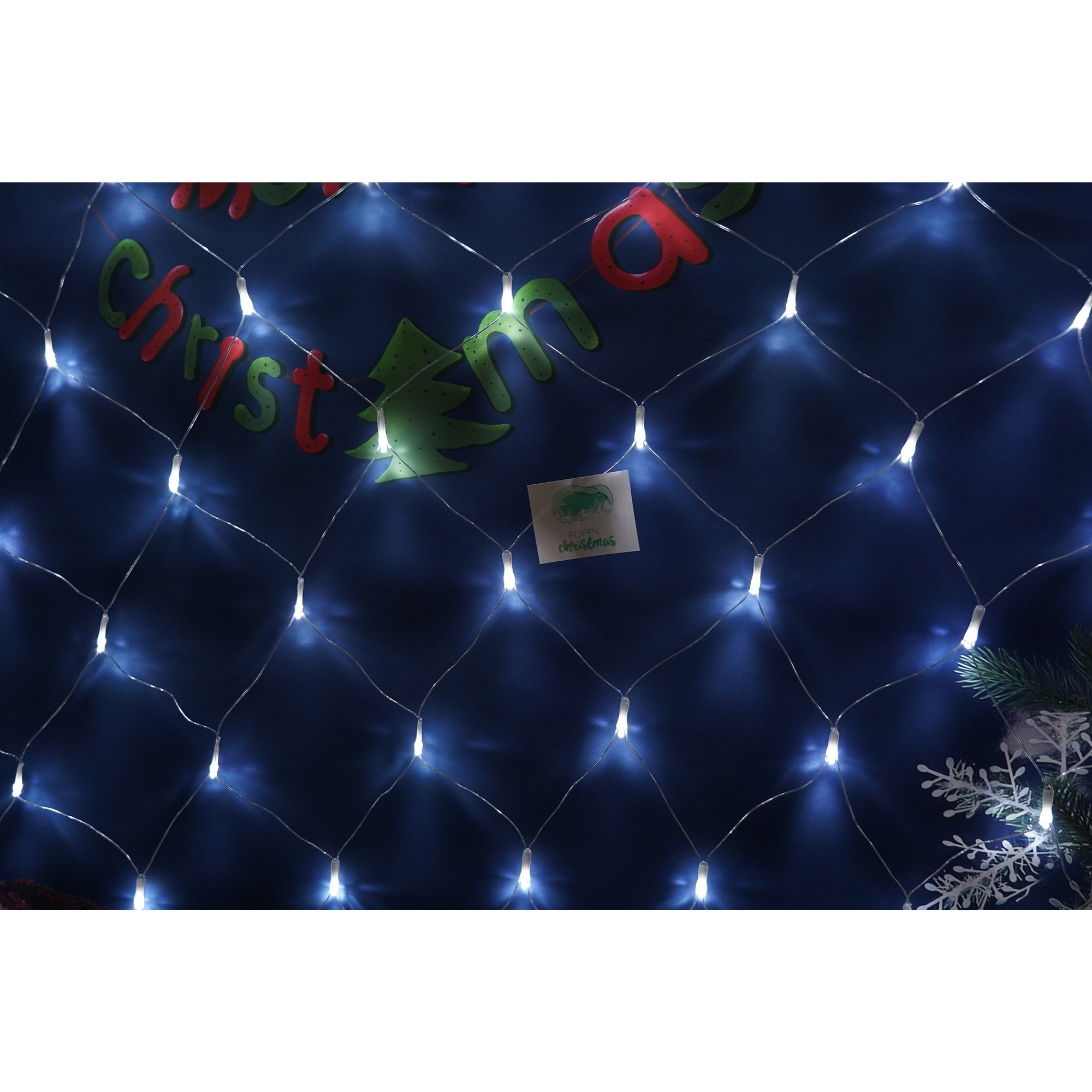 Sectiune Instalatie de Craciun Flippy, Tip Plasa, 160 LED-uri, 3 m x 1 m, 8 jocuri de lumini, Interconectabila, Fir transparent, Alb rece - Image 3