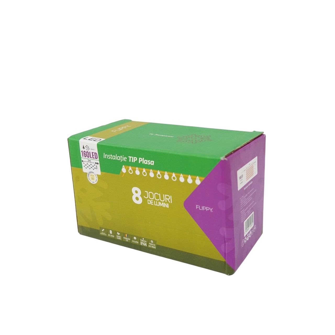 Sectiune Instalatie de Craciun Flippy, Tip Plasa, 160 LED-uri, 3 m x 1 m, 8 jocuri de lumini, Interconectabila, Fir transparent, Alb cald - Image 5
