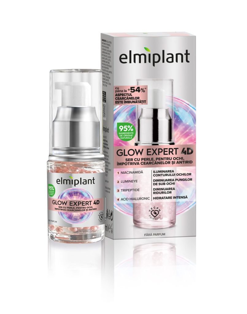 Ser Cu Perle Pentru Ochi, Elmiplant, Glow Expert 4D Impotriva Petelor Pigmentare si Antirid, cu Niacinamida si Bakuchiol, 15 ml