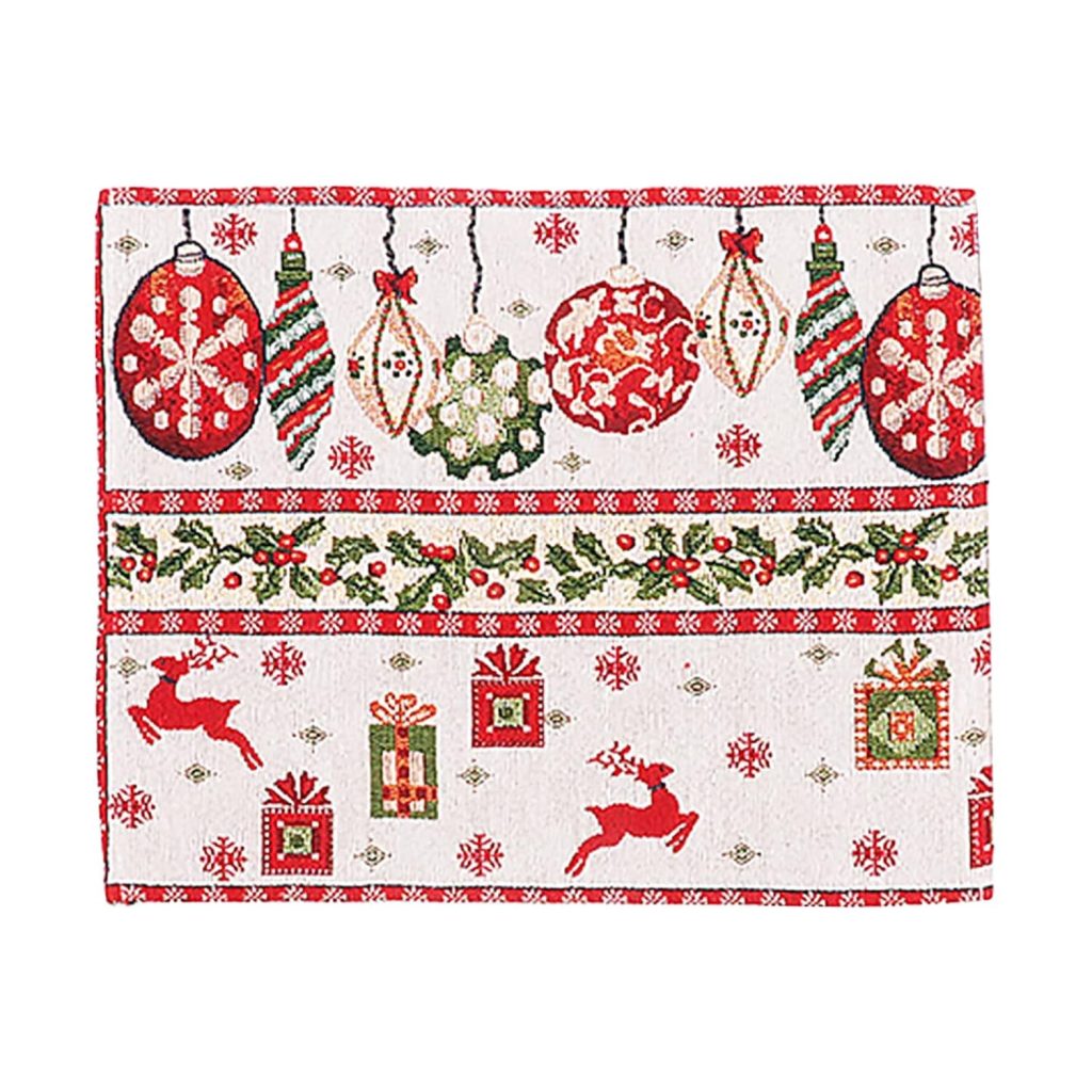 Servet pentru Masa, Flippy, Model Globulete si Cadouri, Tematica Craciun, 43 x 34 cm, Rosu