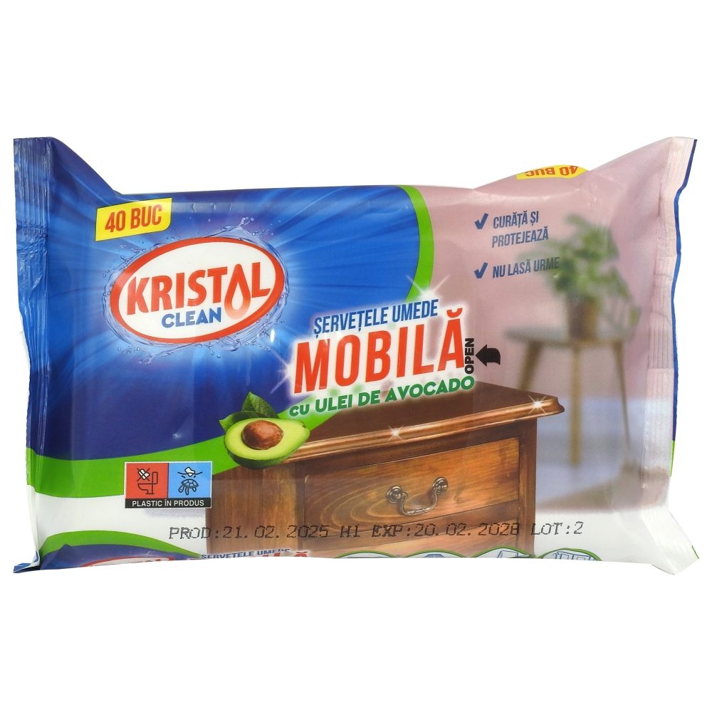 Servetele Umede, Kristal Clean, Mobila 40 buc Avocado