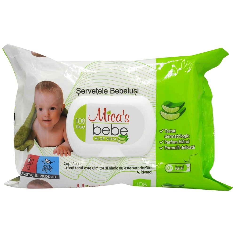 Servetele Umede, Micas, Bebelusi cu Capac 108 buc Aloe Vera