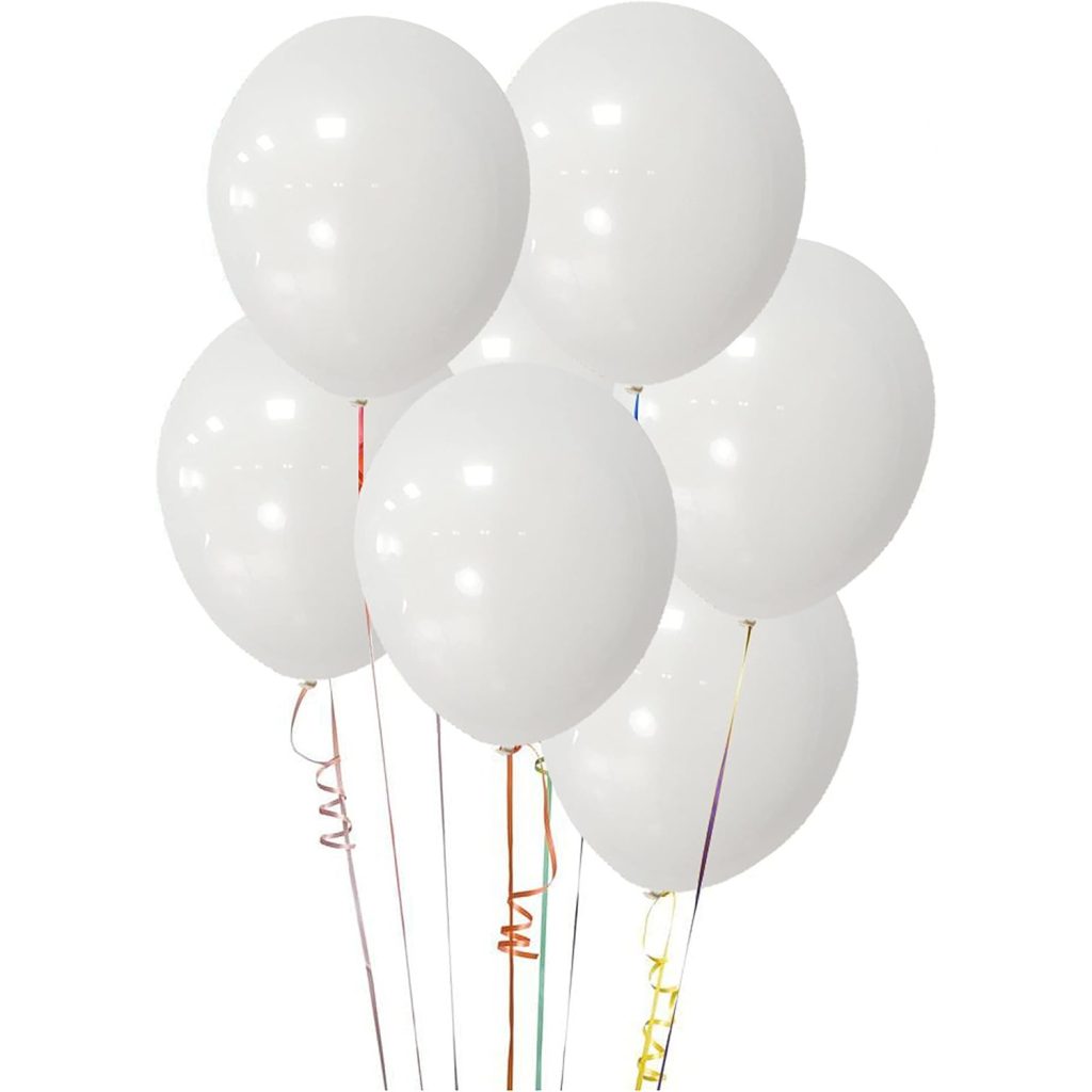 Set 10 Baloane din Latex, Flippy, Model Party, 23 cm, Albe, 2.2 g