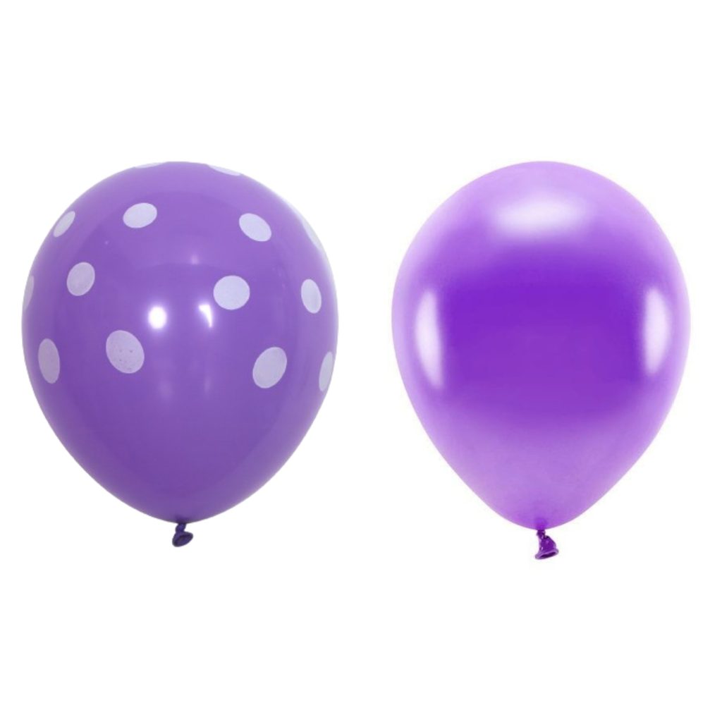 Set 10 Baloane din Latex, Flippy, Model Party cu Buline si Simple, 30 cm, Mov, 2.8 g