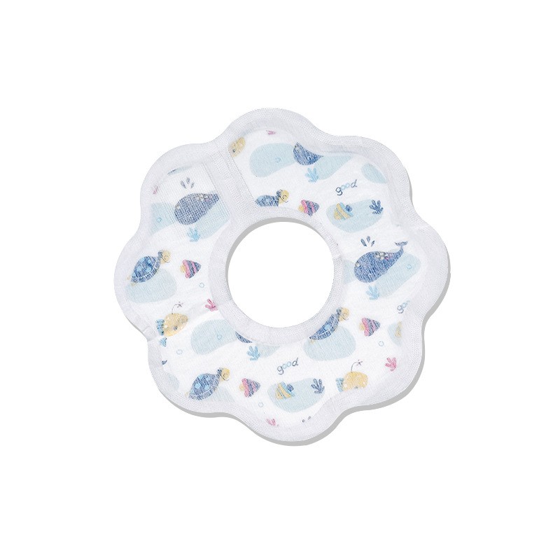 Set 10 Bavete de Unica Folosinta, Flippy, Model Animalute Marine, pentru Bebelusi, din Bumbac, Impermeabil, 28 x 28 cm, Alb/Albastru