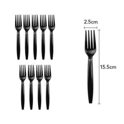 Set 10 Furculite de Unica Folosinta, Flippy,  Plastic, 15.5x2.5 cm, negru