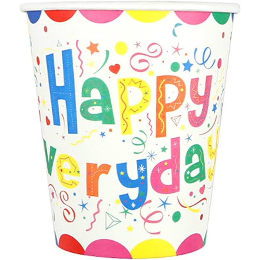 Set 10 Pahare de Carton, Flippy, Model Happy Everyday, 13 x 7 x 5 cm, Multicolor