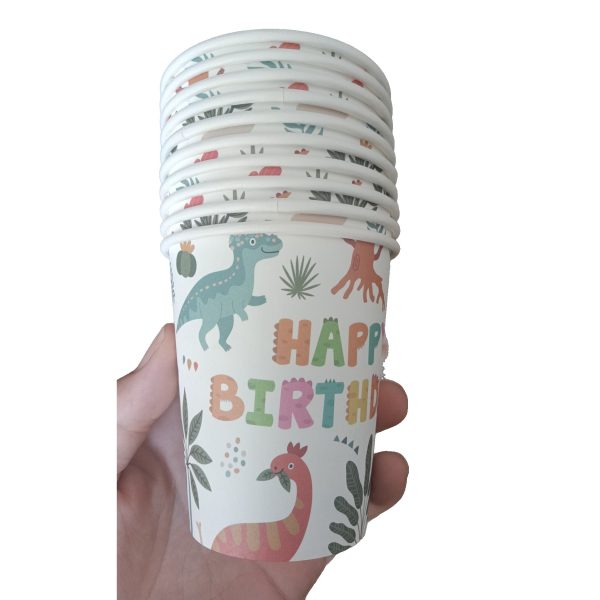 Set 10 Pahare, Flippy, Imprimeu cu Dinozaurii, din Carton, 250 ml, 7.5 x 8.5 x 5.2 cm, Multicolor