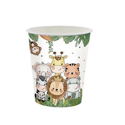 Set 10 Pahare, Flippy, Imprimeu Jungle, din Carton, 7 x 8.5 cm, Verde