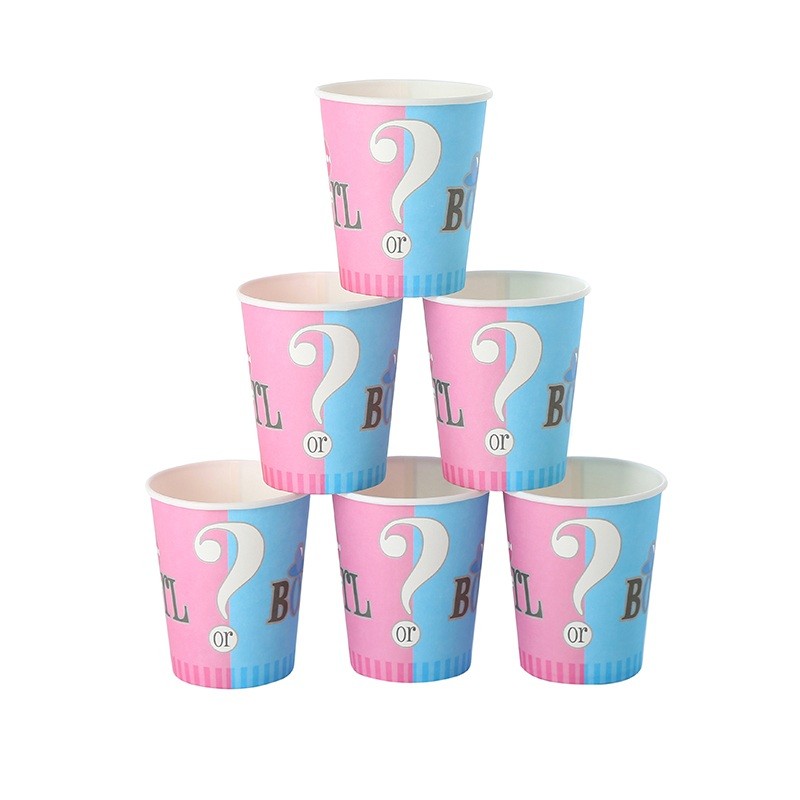 Set 10 Pahare Gender Reveal, Flippy, Girl or Boy, din Carton, 7 x 5 x 8.5 cm, 250 ml, Roz/Albastru