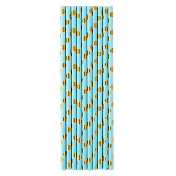 Set 10 Paie, Flippy, din Hartie, 19.5 cm, Model cu Buline Aurii, Albastru