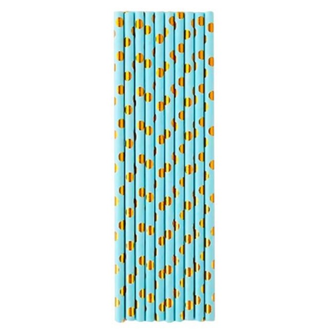 Set 10 Paie, Flippy, din Hartie, 19.5 cm, Model cu Buline Aurii, Albastru