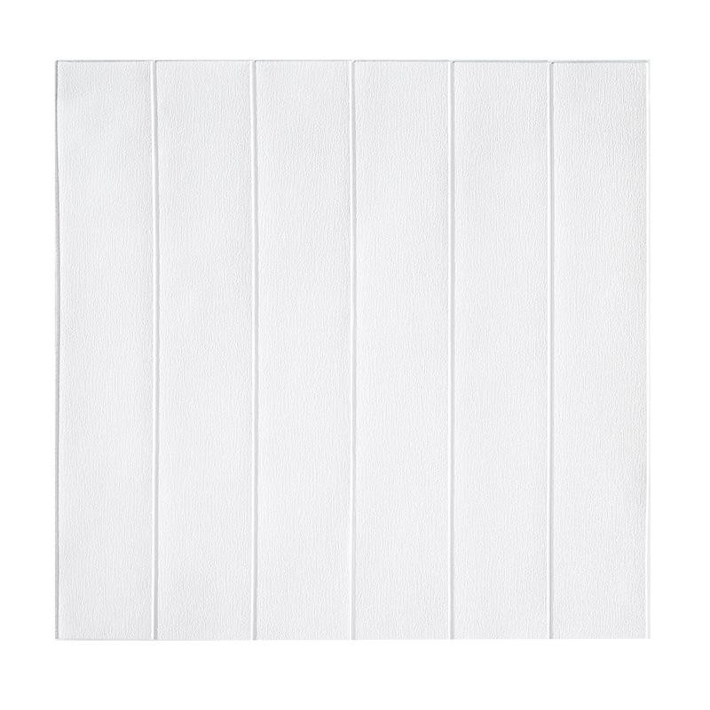 Set 10 Placi Tapet 3D, Flippy, 70 x 70 cm, Grosime 3 mm, din Rasina, Tip Placi de Lemn, Suprafata Acoperita 4.9 mp, Alb