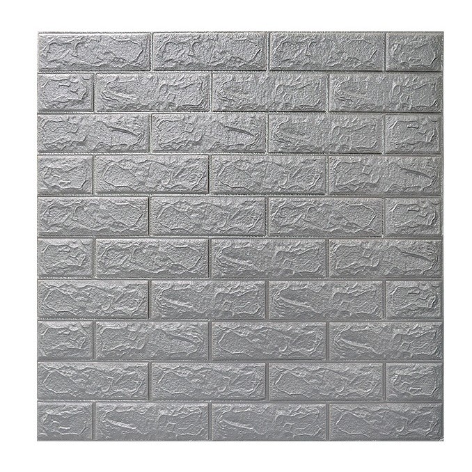 Set 10 Placi de Tapet, Flippy, Autoadezive, 70 x 77 cm, 2.5 mm Grosime, Suprafata Acoperita 5.3 mp, din PVC, Model Caramida, Argintiu