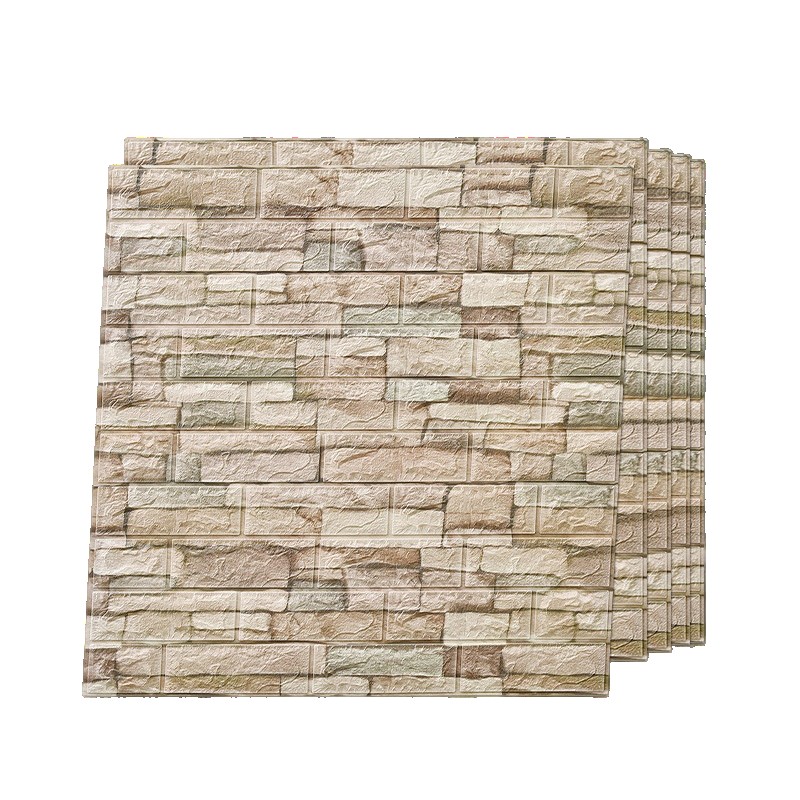 Set 10 Placi de Tapet, Flippy, Autoadezive, 70 x 77 cm, 2.5 mm Grosime, Suprafata Acoperita 5.3 mp, din PVC, Model Piatra, Crem