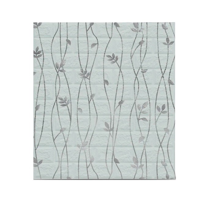 Set 10 Placi de Tapet, Flippy, Autoadezive, 70 x 77 cm, Suprafata Acoperita 5.3 mp, din PVC, Model Frunze Argintii, Gri