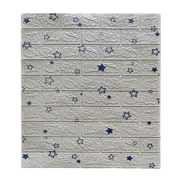 Set 10 Placi de Tapet, Flippy, Autoadezive, 70 x 77 cm, Suprafata Acoperita 5.3 mp, din PVC, Model Stelute Albastre, Alb
