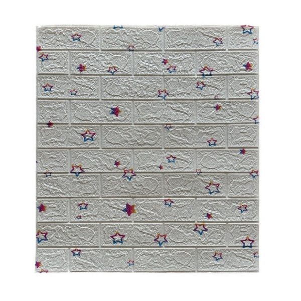 Set 10 Placi de Tapet, Flippy, Autoadezive, 70 x 77 cm, Suprafata Acoperita 5.3 mp, din PVC, Model Stelute Curcubeu, Alb