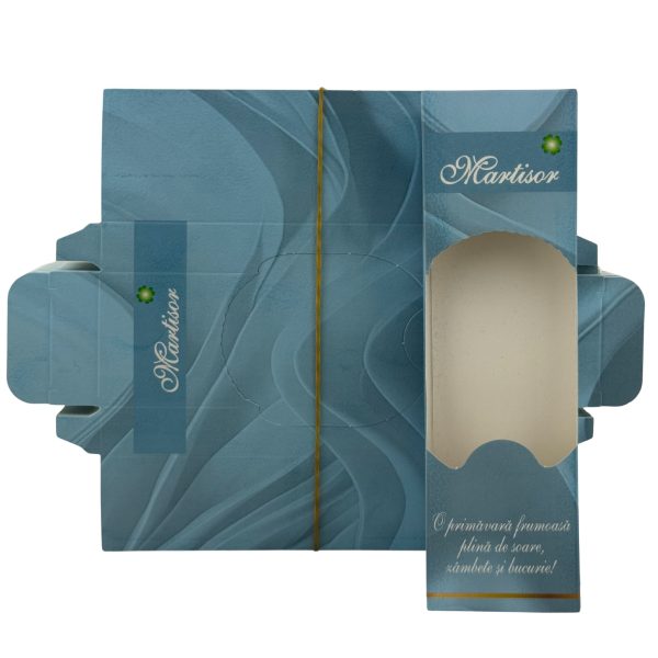 Set 100 Bucati Ambalaje de Carton pentru Martisoare, Flippy, Cutii Brosa, Model Primavara, Albastru
