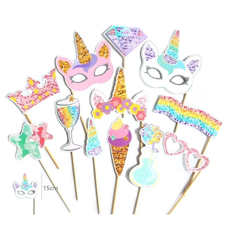 Set 12 Accesorii pentru Petrecere, Flippy, Props pentru Photo Corner, Tema Aniversare Copii, Multicolor