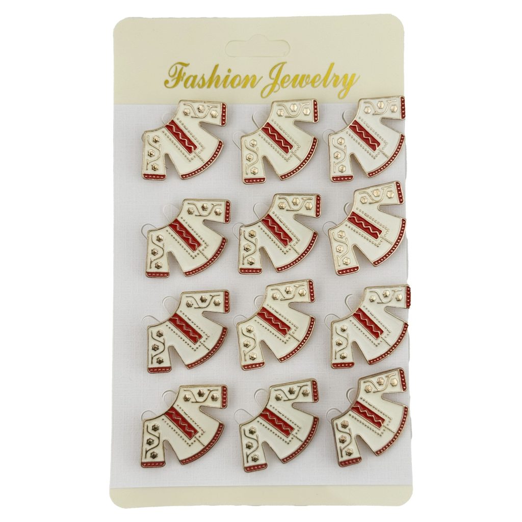 Set 12 Brose Martisor Traditional, Flippy, Model Haina Traditionala, Brose din Metal, Aspect Lacuit, 3 x 2,5 cm per Unitate, Alb