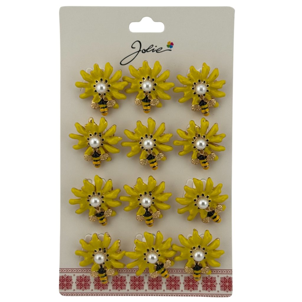 Set 12 Brose Martisor Primavara, Jolie, Model Albina pe Floare Galbena
