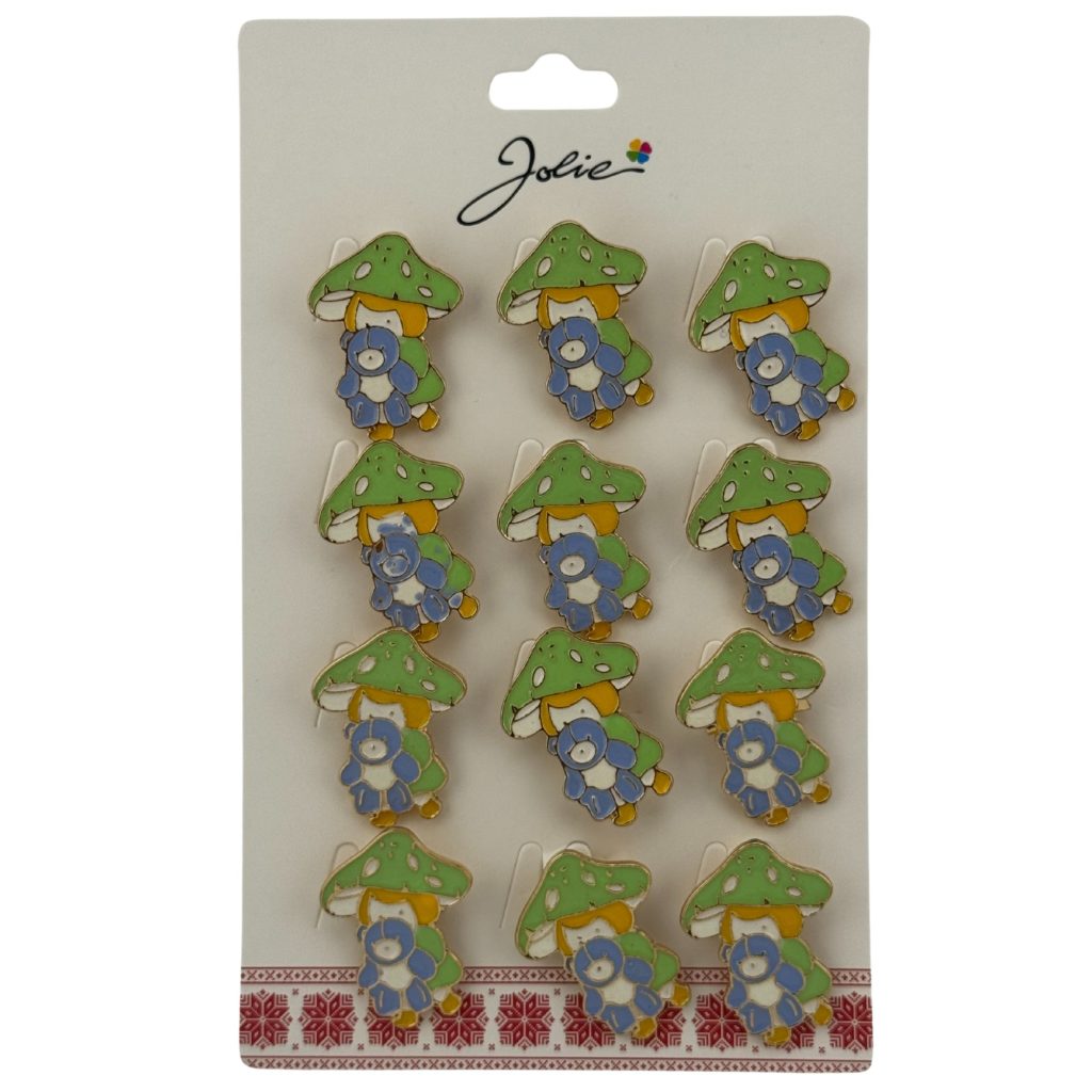 Set 12 Brose Martisor pentru Copii, Jolie, Model Fetita cu Ursulet de Plus, Multicolor