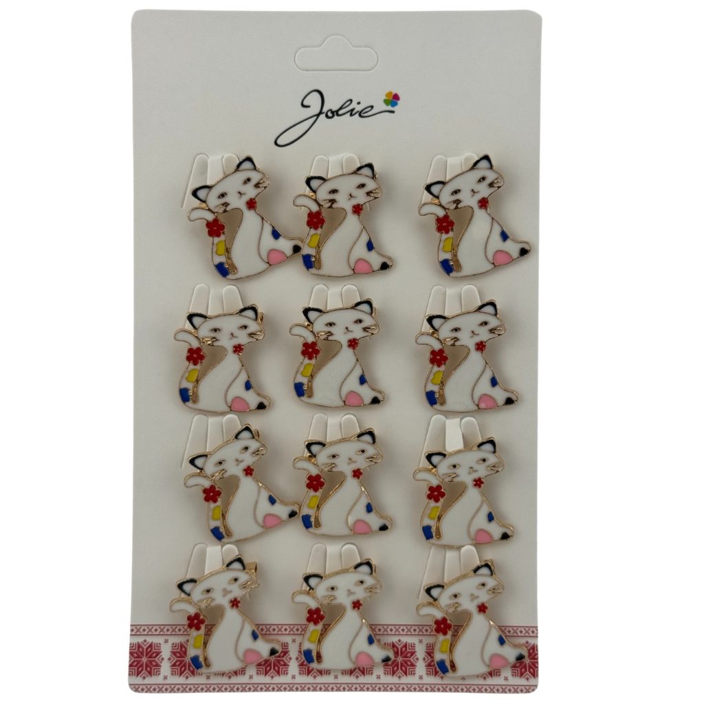 Set 12 Brose Martisor pentru Copii, Jolie, Model Pisica, Alb