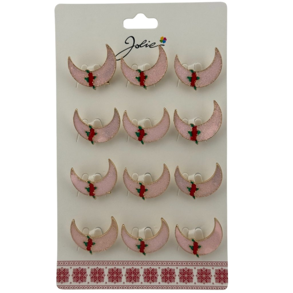 Set 12 Brose Martisor pentru Copii, Jolie, Model Semiluna cu Trandafiri, Roz