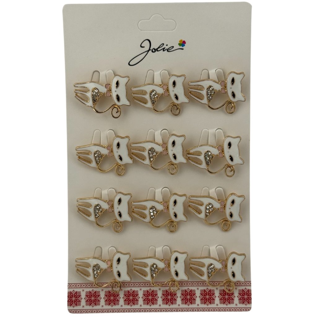 Set 12 Brose Martisor Primavara, Jolie, Model Pisica Alba cu Pietre